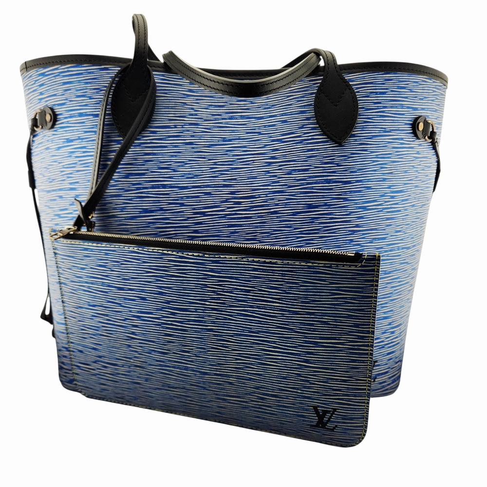 Louis Vuitton Striped Blue and Black Tote with Pouch